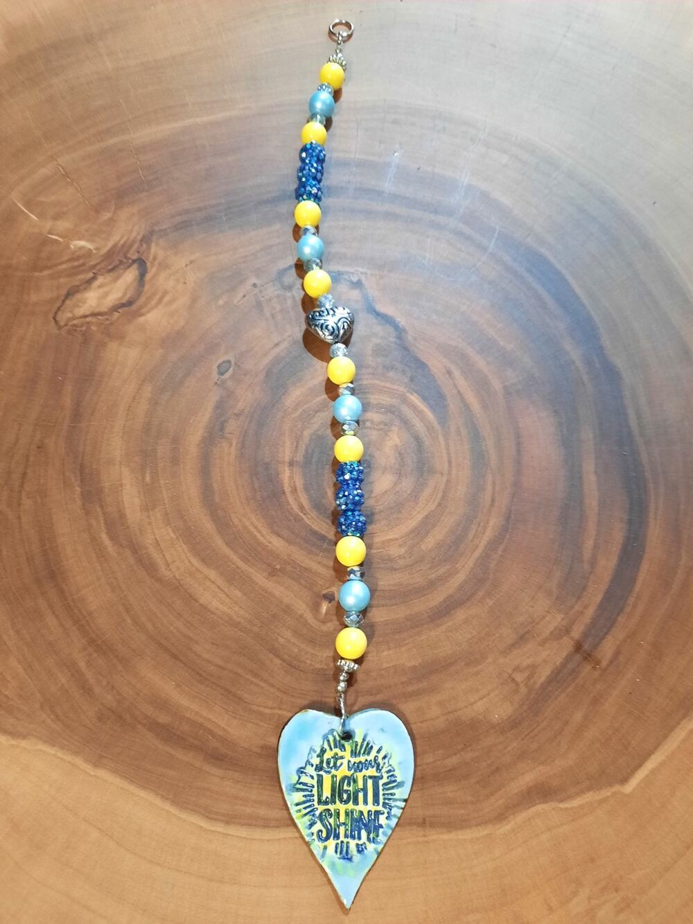 Artisan Beaded Suncatcher Inspirational Ceramic Heart Let Your Light Shine Gift